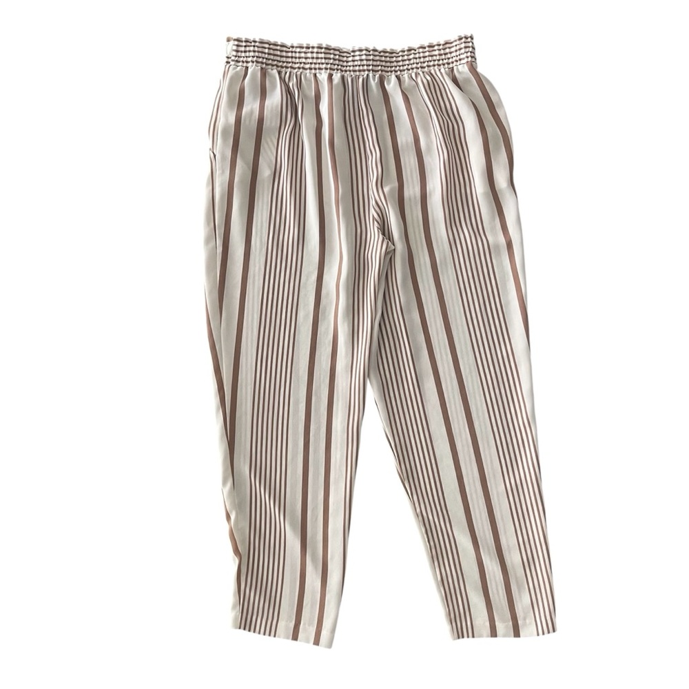 NYCC Striped Boho Tapered Pants L Neutral White Tan Coastal - Picture 2 of 9